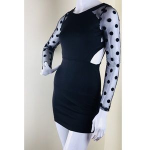 “Fe” Black Polka Dot Sheer Long Sleeve Dress